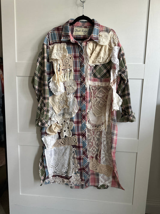 Lace me up plaid flannel dress, duster, jacket