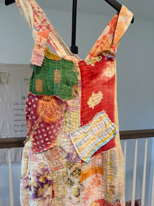 Patchwork Distressed Kantha Overalls