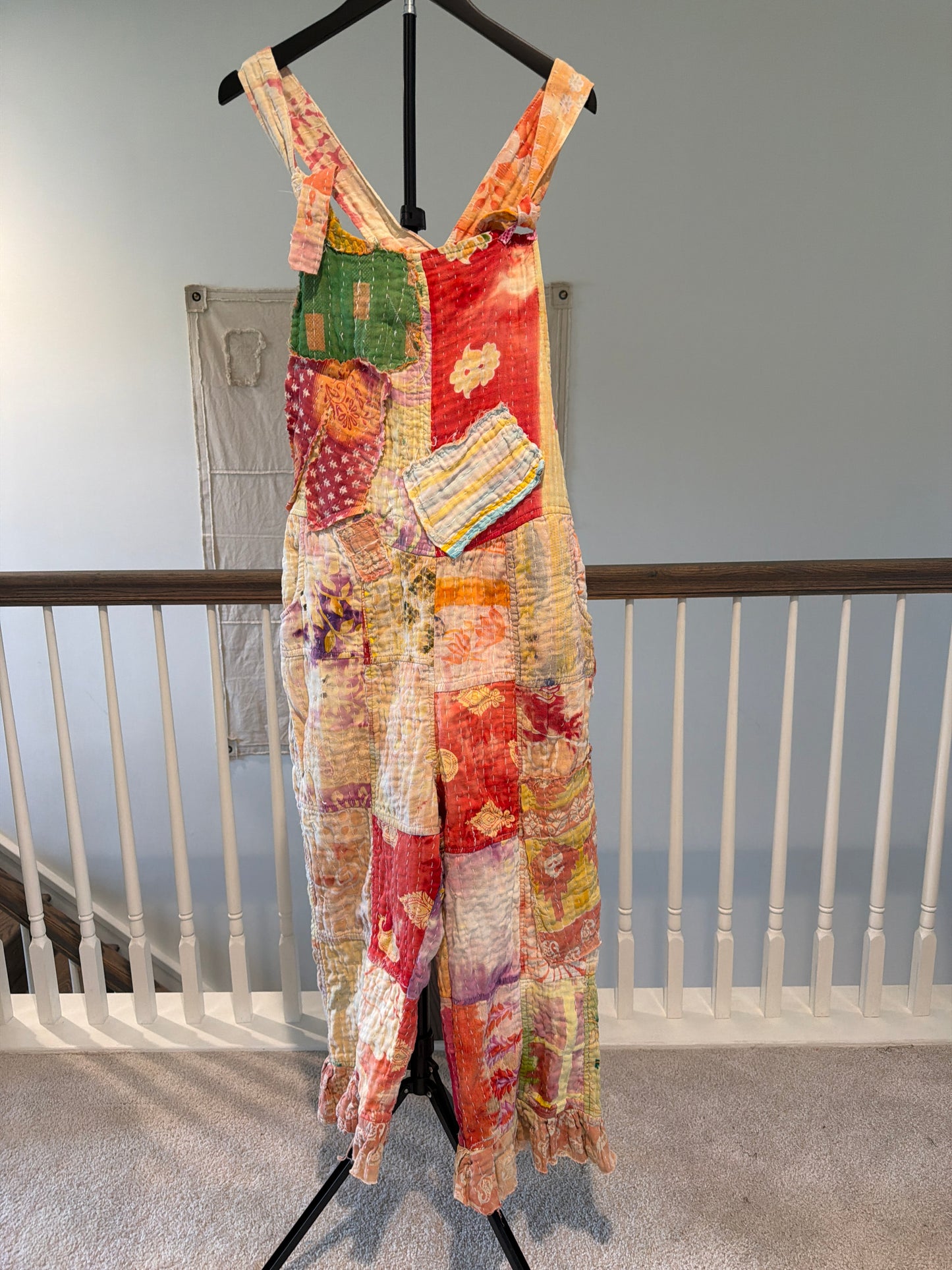 Patchwork Distressed Kantha Overalls