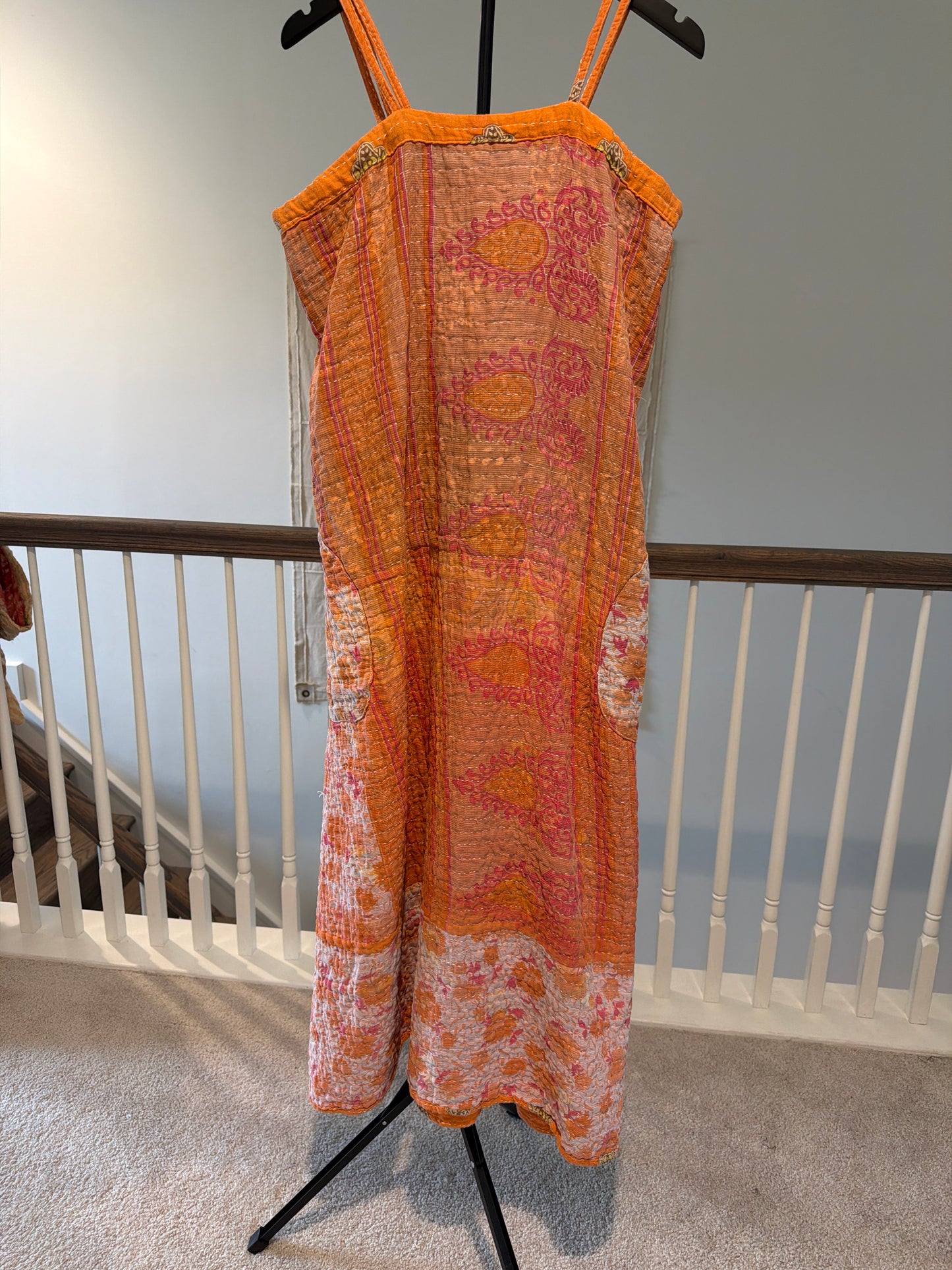 Kantha Spaghetti Strap Maxi Dress
